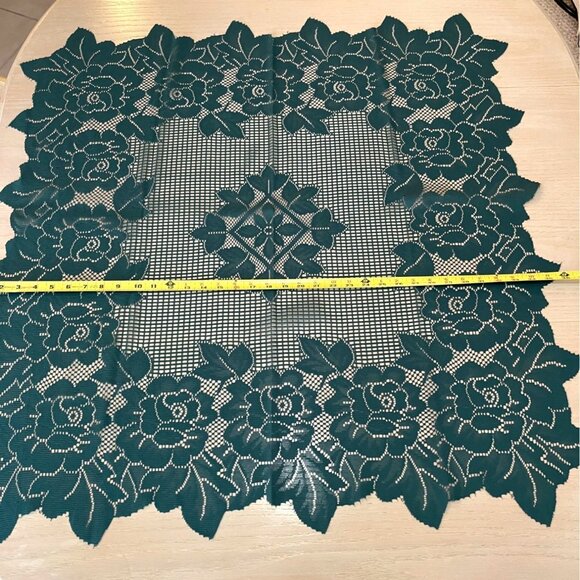 Lace Rose Flower Floral Green Tablecloth Holiday Party Open Weave Cutout Square - Picture 7 of 10